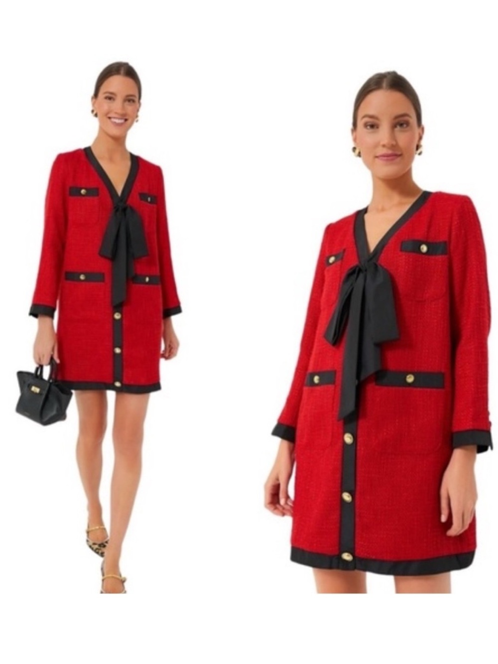 NWT Pomander Place Tuckernuck Red Coco Tweed Bow Dress XL